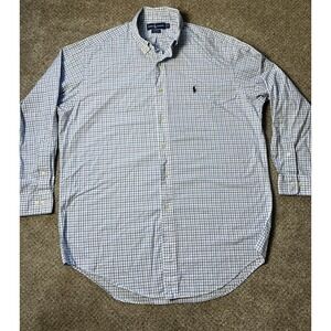 Polo Ralph Lauren Men's Button Up Shirt Yarmouth 16 32/33 Blue Plaid Long Sleeve